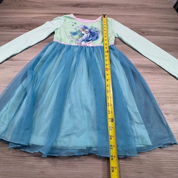 Disney Elsa Frozen Princess Long Sleeve Dress Girls Size 7/8 Blue Sparkle Tulle - Picture 5 of 15